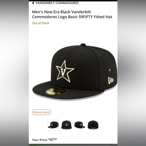 Men's New Era Black Vanderbilt Commodores Logo Basic 59FIFTY Fitted Hat 7-3/4 - Picture 1 of 5